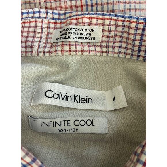 Calvin Klein Mens Infinite Cool Non-Iron Plaid Button-Up Shirt M 100% Cotton Red - Picture 6 of 6